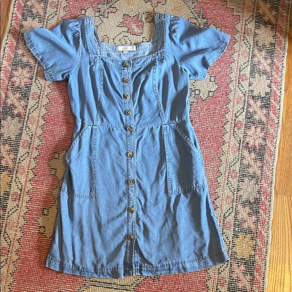 LOFT Light Blue Button-Front Denim Mini Dress